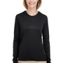 UltraClub Womens Cool & Dry Performance Moisture Wicking Long Sleeve Crewneck T-Shirt - Black