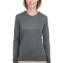 UltraClub Womens Cool & Dry Performance Moisture Wicking Long Sleeve Crewneck T-Shirt - Charcoal Grey