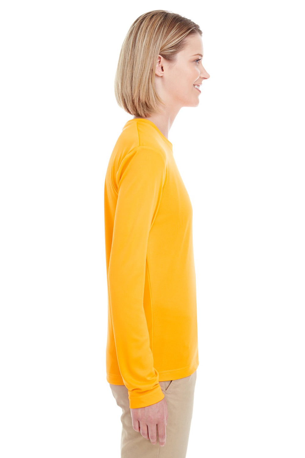 UltraClub 8622W Womens Cool & Dry Performance Moisture Wicking Long Sleeve Crewneck T-Shirt Gold Side
