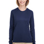 UltraClub Womens Cool & Dry Performance Moisture Wicking Long Sleeve Crewneck T-Shirt - Navy Blue