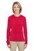 UltraClub 8622W Womens Cool & Dry Performance Moisture Wicking Long Sleeve Crewneck T-Shirt Red Front