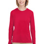 UltraClub Womens Cool & Dry Performance Moisture Wicking Long Sleeve Crewneck T-Shirt - Red