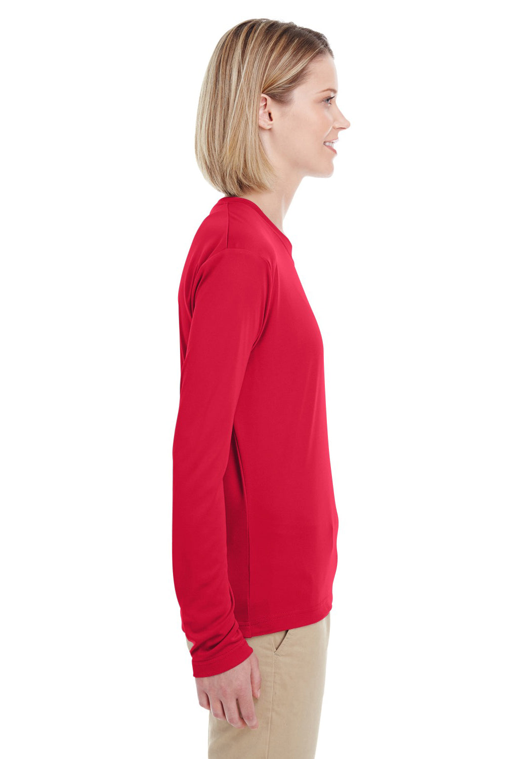 UltraClub 8622W Womens Cool & Dry Performance Moisture Wicking Long Sleeve Crewneck T-Shirt Red Side