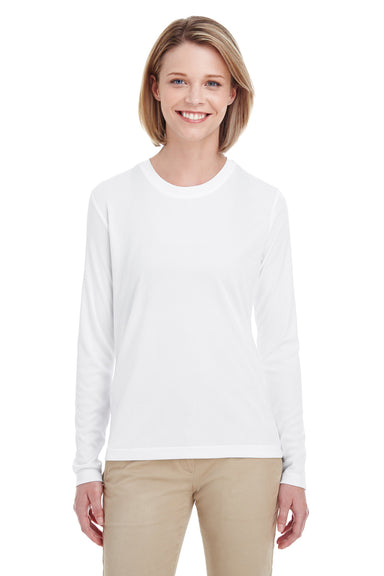 UltraClub 8622W Womens Cool & Dry Performance Moisture Wicking Long Sleeve Crewneck T-Shirt White Front
