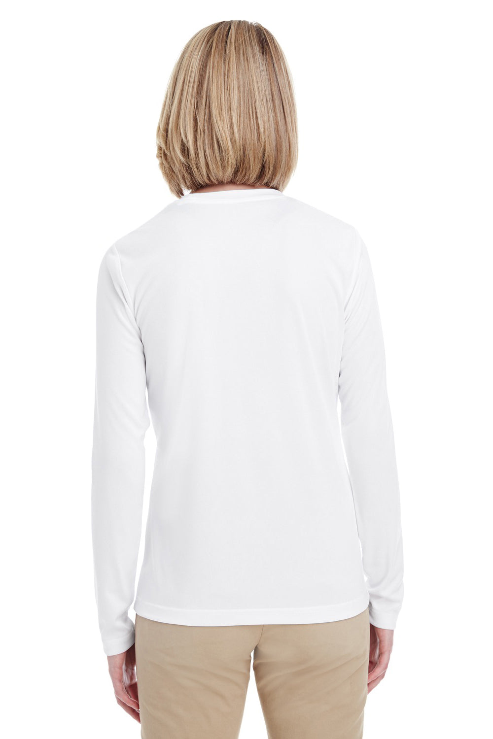 UltraClub 8622W Womens Cool & Dry Performance Moisture Wicking Long Sleeve Crewneck T-Shirt White Back