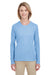 UltraClub 8622W Womens Cool & Dry Performance Moisture Wicking Long Sleeve Crewneck T-Shirt Columbia Blue Front