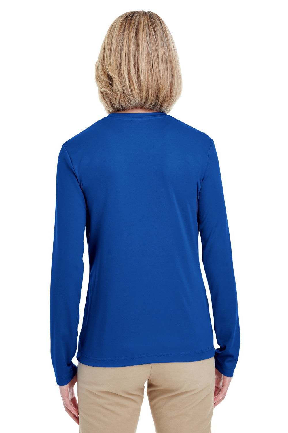 UltraClub 8622W Womens Cool & Dry Performance Moisture Wicking Long Sleeve Crewneck T-Shirt Royal Blue Back