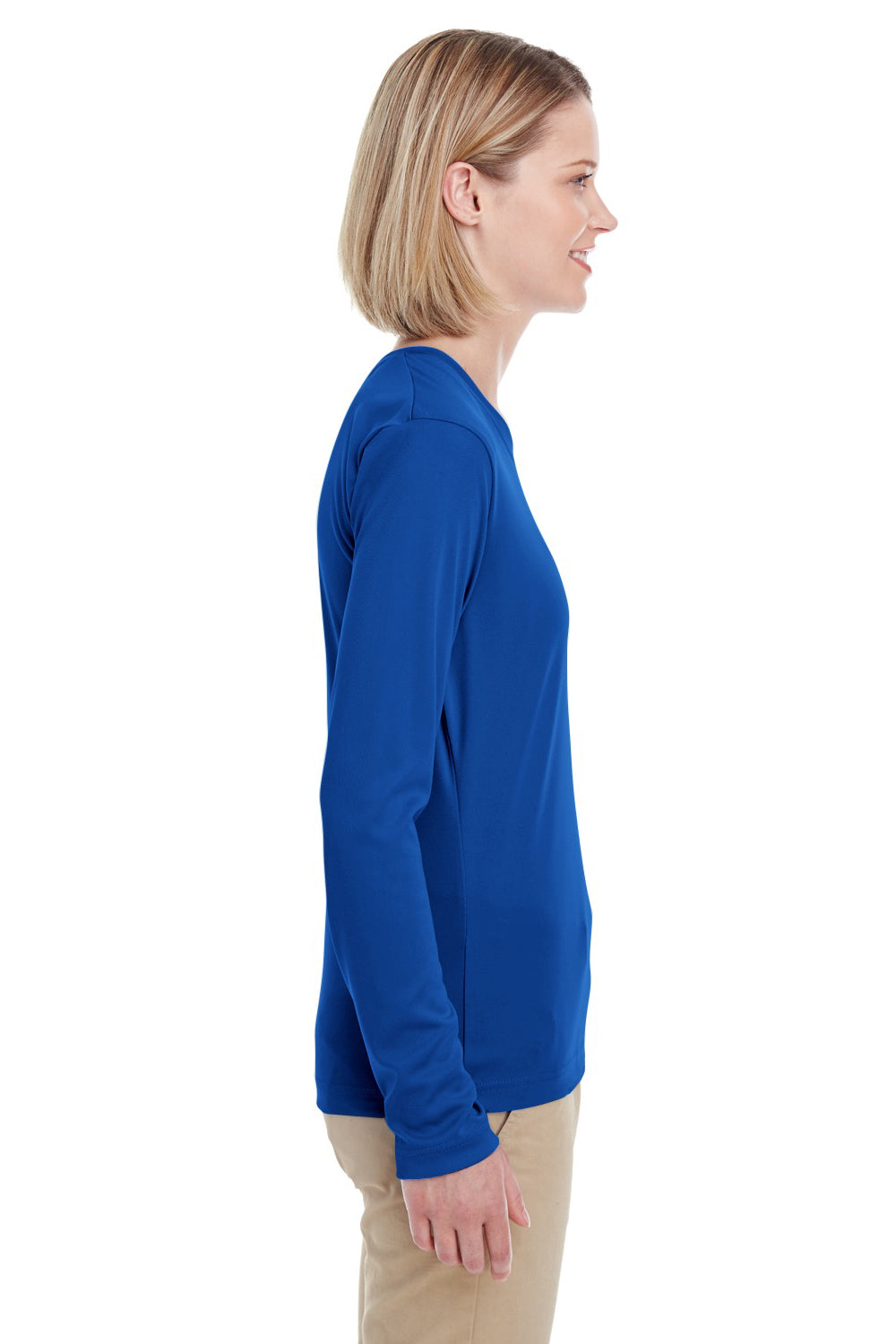 UltraClub 8622W Womens Cool & Dry Performance Moisture Wicking Long Sleeve Crewneck T-Shirt Royal Blue Side