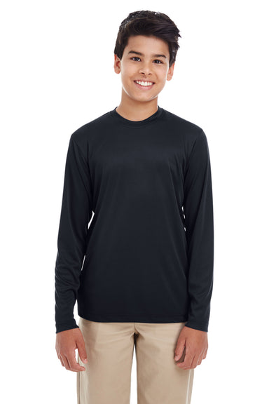 UltraClub 8622Y Youth Cool & Dry Performance Moisture Wicking Long Sleeve Crewneck T-Shirt Black Front