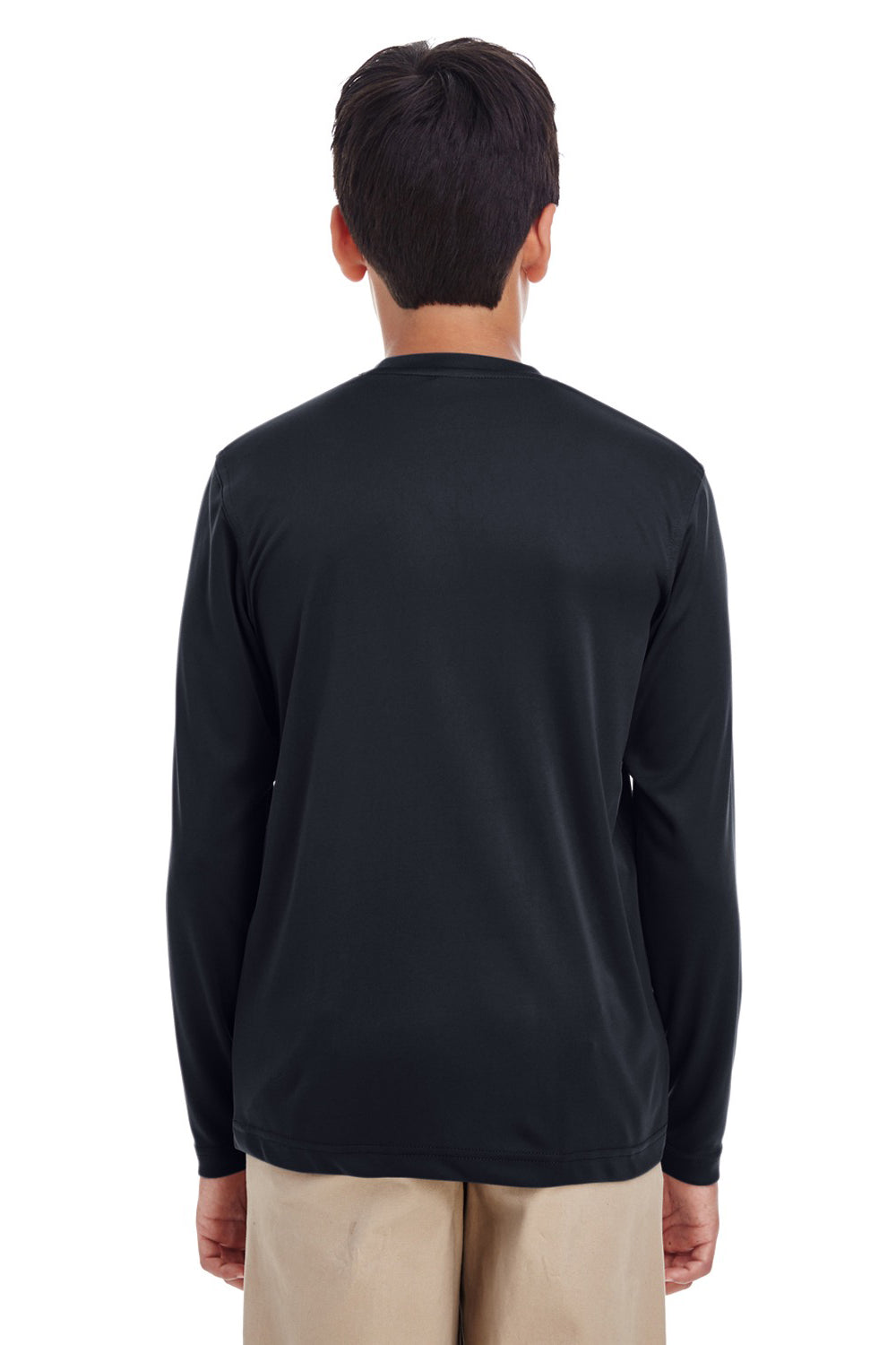 UltraClub 8622Y Youth Cool & Dry Performance Moisture Wicking Long Sleeve Crewneck T-Shirt Black Back