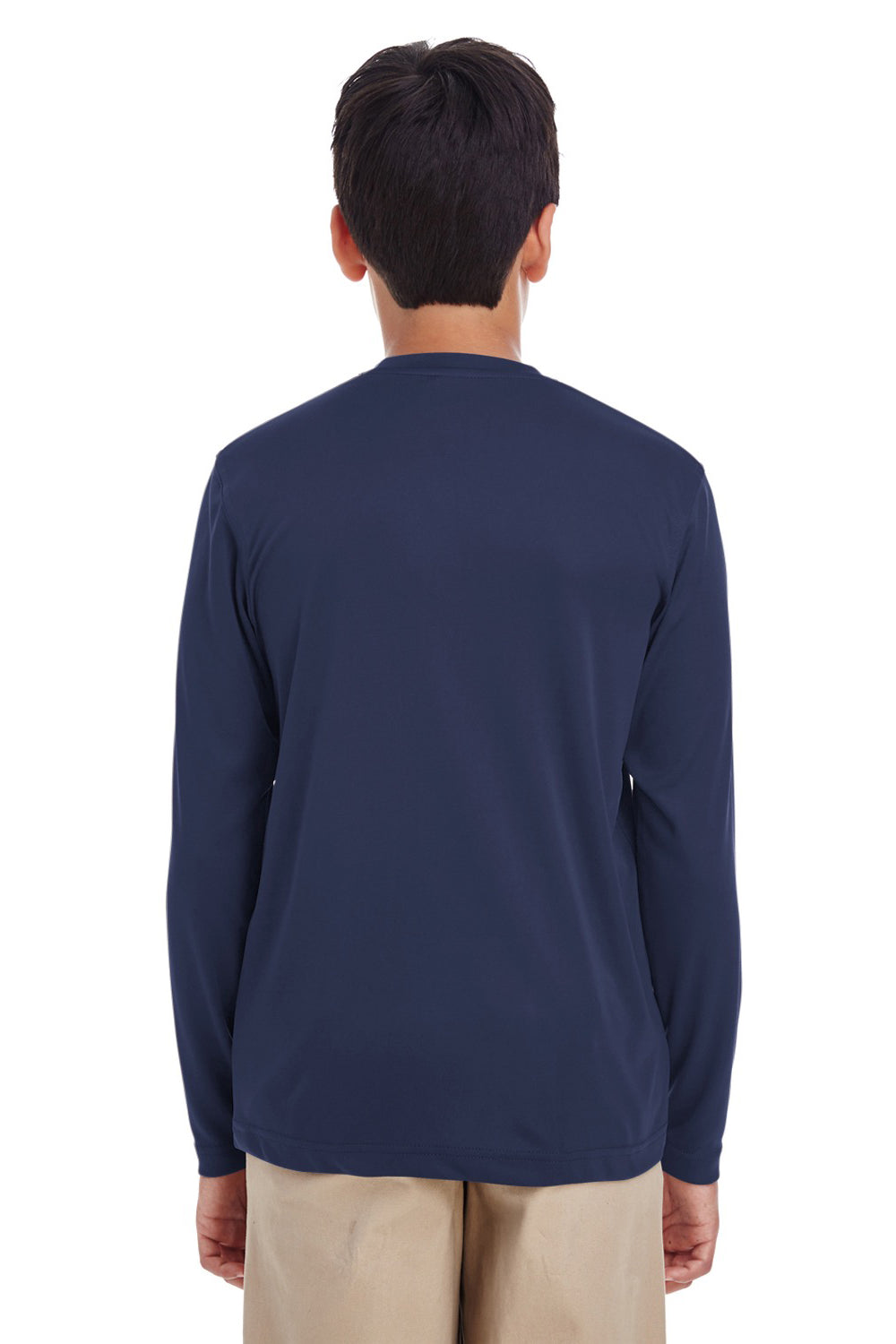 UltraClub 8622Y Youth Cool & Dry Performance Moisture Wicking Long Sleeve Crewneck T-Shirt Navy Blue Back