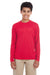 UltraClub 8622Y Youth Cool & Dry Performance Moisture Wicking Long Sleeve Crewneck T-Shirt Red Front
