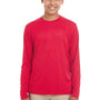 UltraClub Youth Cool & Dry Performance Moisture Wicking Long Sleeve Crewneck T-Shirt - Red