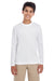 UltraClub 8622Y Youth Cool & Dry Performance Moisture Wicking Long Sleeve Crewneck T-Shirt White Front
