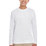 UltraClub Youth Cool & Dry Performance Moisture Wicking Long Sleeve Crewneck T-Shirt - White