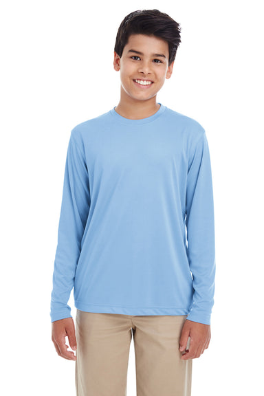 UltraClub 8622Y Youth Cool & Dry Performance Moisture Wicking Long Sleeve Crewneck T-Shirt Columbia Blue Front