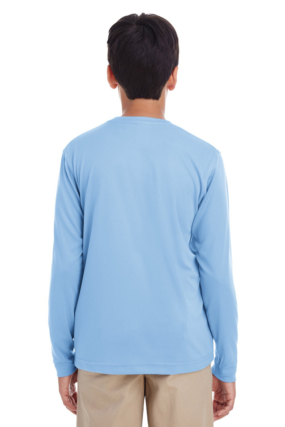 UltraClub 8622Y Youth Cool & Dry Performance Moisture Wicking Long Sleeve Crewneck T-Shirt Columbia Blue Back