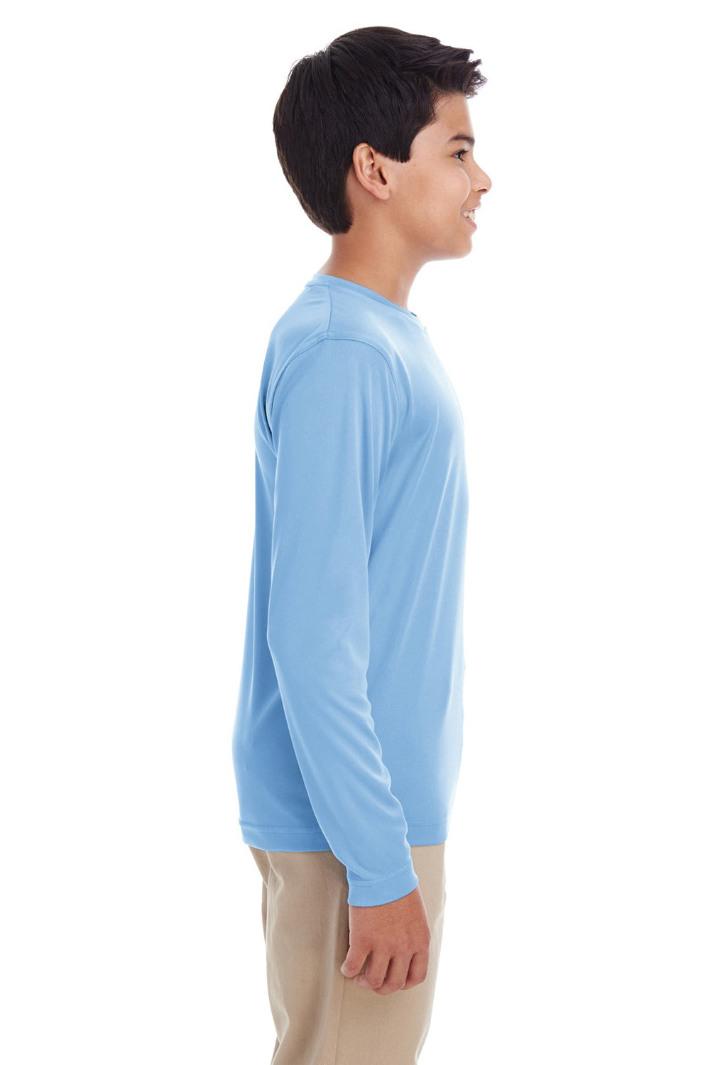 UltraClub 8622Y Youth Cool & Dry Performance Moisture Wicking Long Sleeve Crewneck T-Shirt Columbia Blue Side