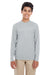 UltraClub 8622Y Youth Cool & Dry Performance Moisture Wicking Long Sleeve Crewneck T-Shirt Grey Front