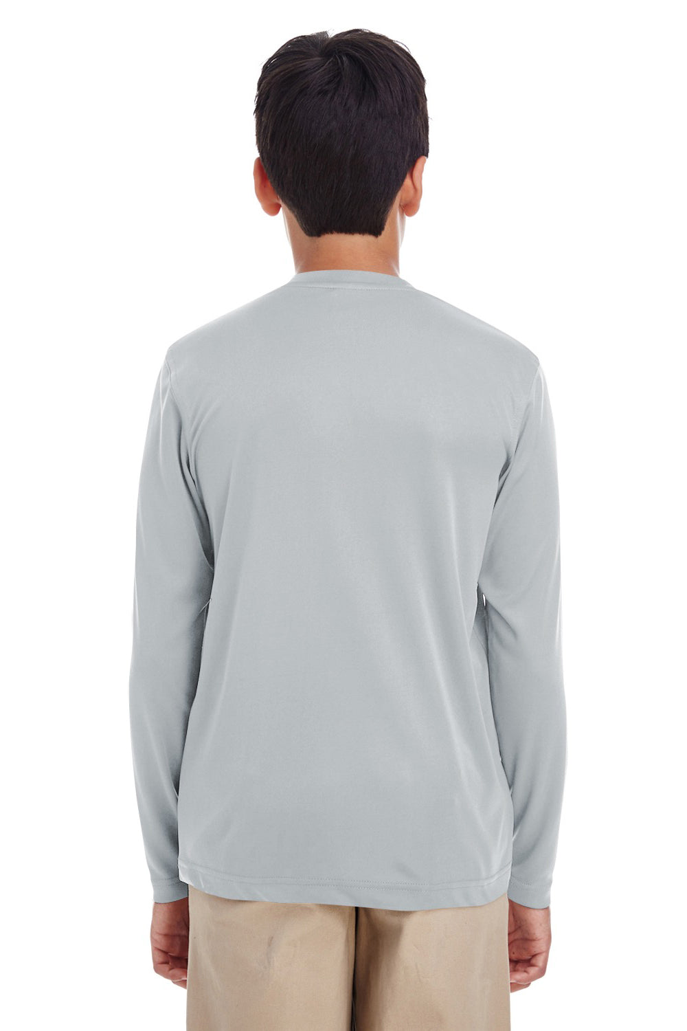 UltraClub 8622Y Youth Cool & Dry Performance Moisture Wicking Long Sleeve Crewneck T-Shirt Grey Back