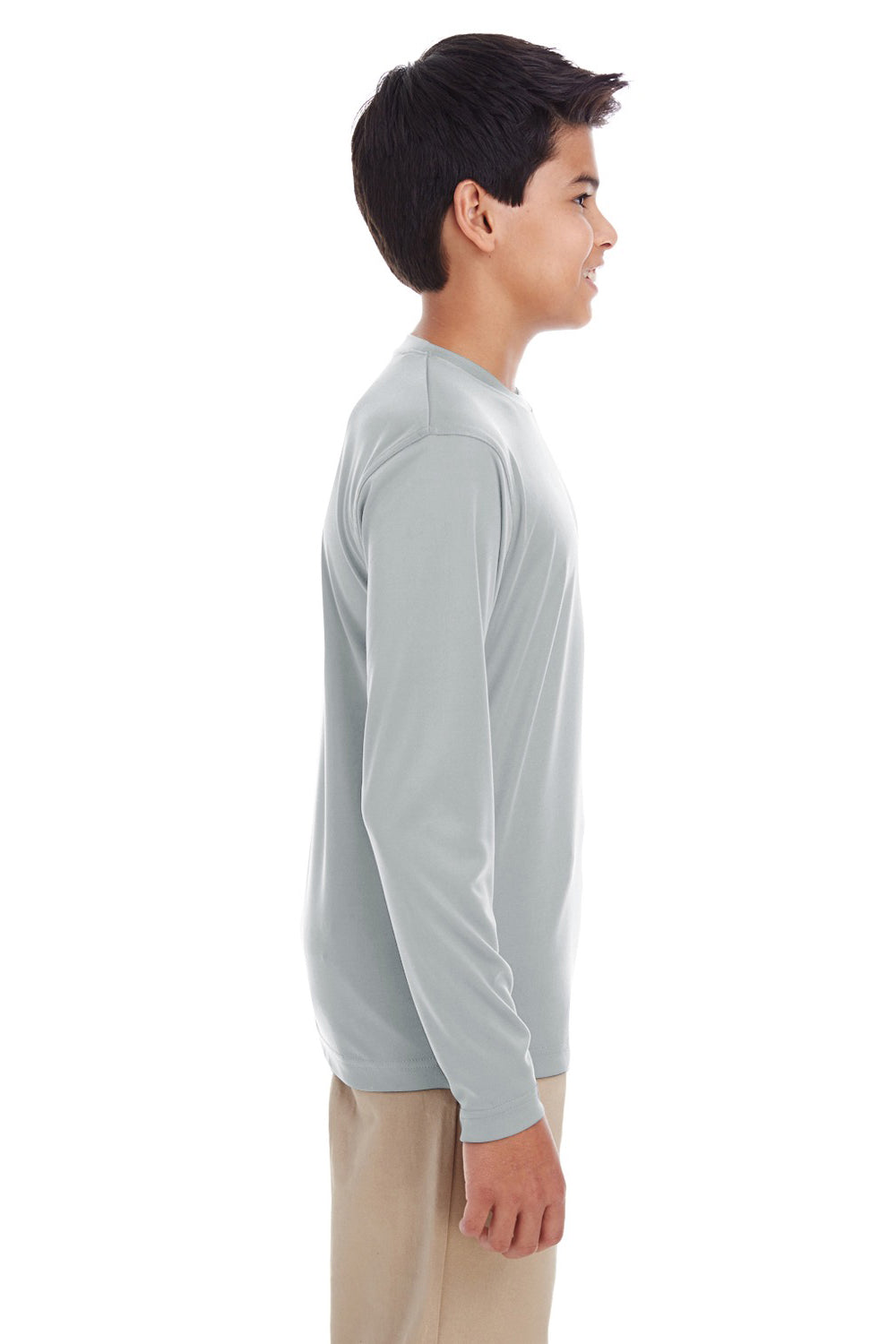 UltraClub 8622Y Youth Cool & Dry Performance Moisture Wicking Long Sleeve Crewneck T-Shirt Grey Side