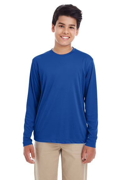 UltraClub 8622Y Youth Cool & Dry Performance Moisture Wicking Long Sleeve Crewneck T-Shirt Royal Blue Front