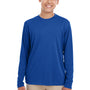 UltraClub Youth Cool & Dry Performance Moisture Wicking Long Sleeve Crewneck T-Shirt - Royal Blue