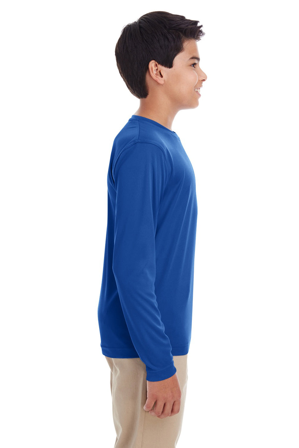 UltraClub 8622Y Youth Cool & Dry Performance Moisture Wicking Long Sleeve Crewneck T-Shirt Royal Blue Side