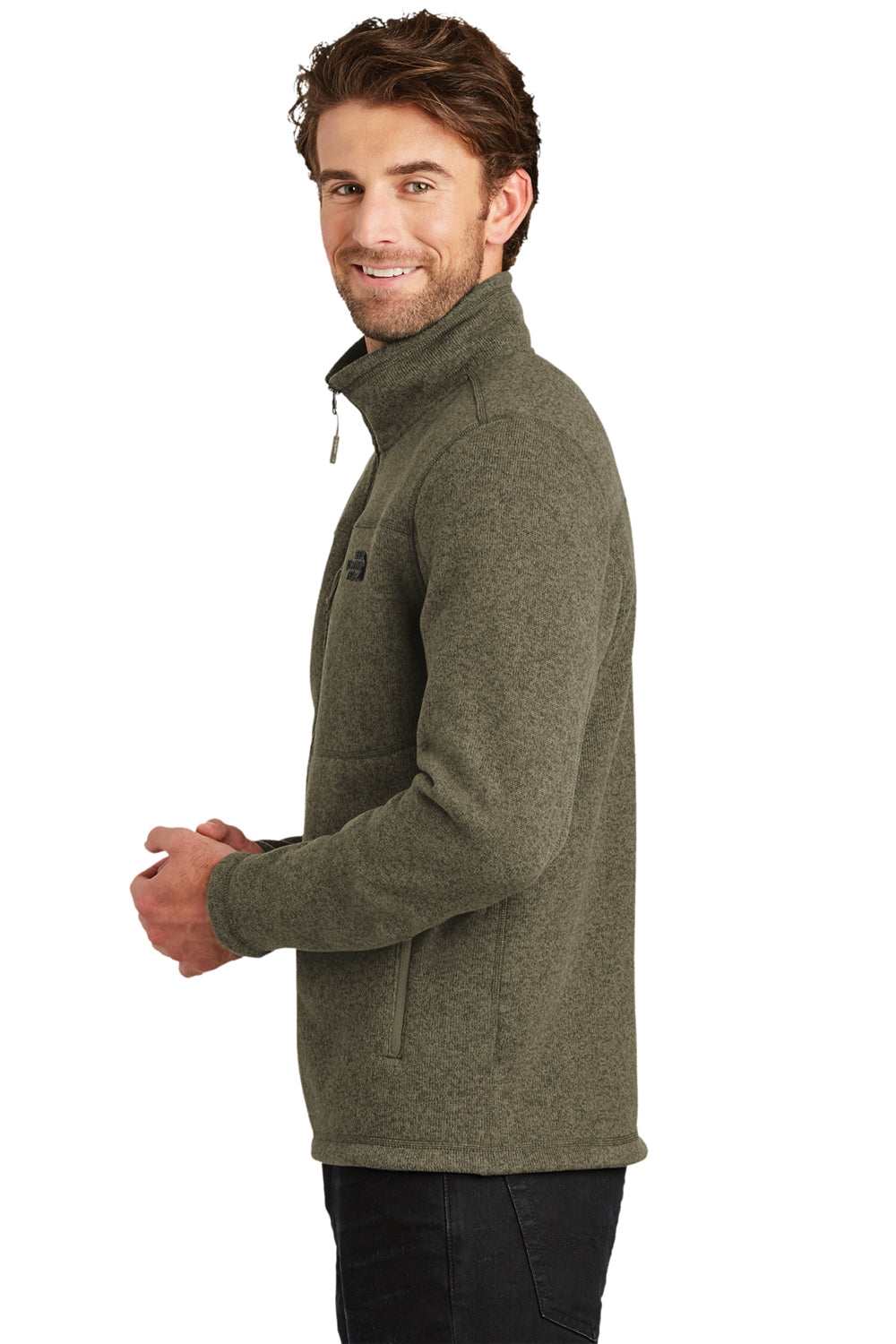 The North Face NF0A3LH7 Mens Full Zip Sweater Fleece Jacket Heather New Taupe Green Side