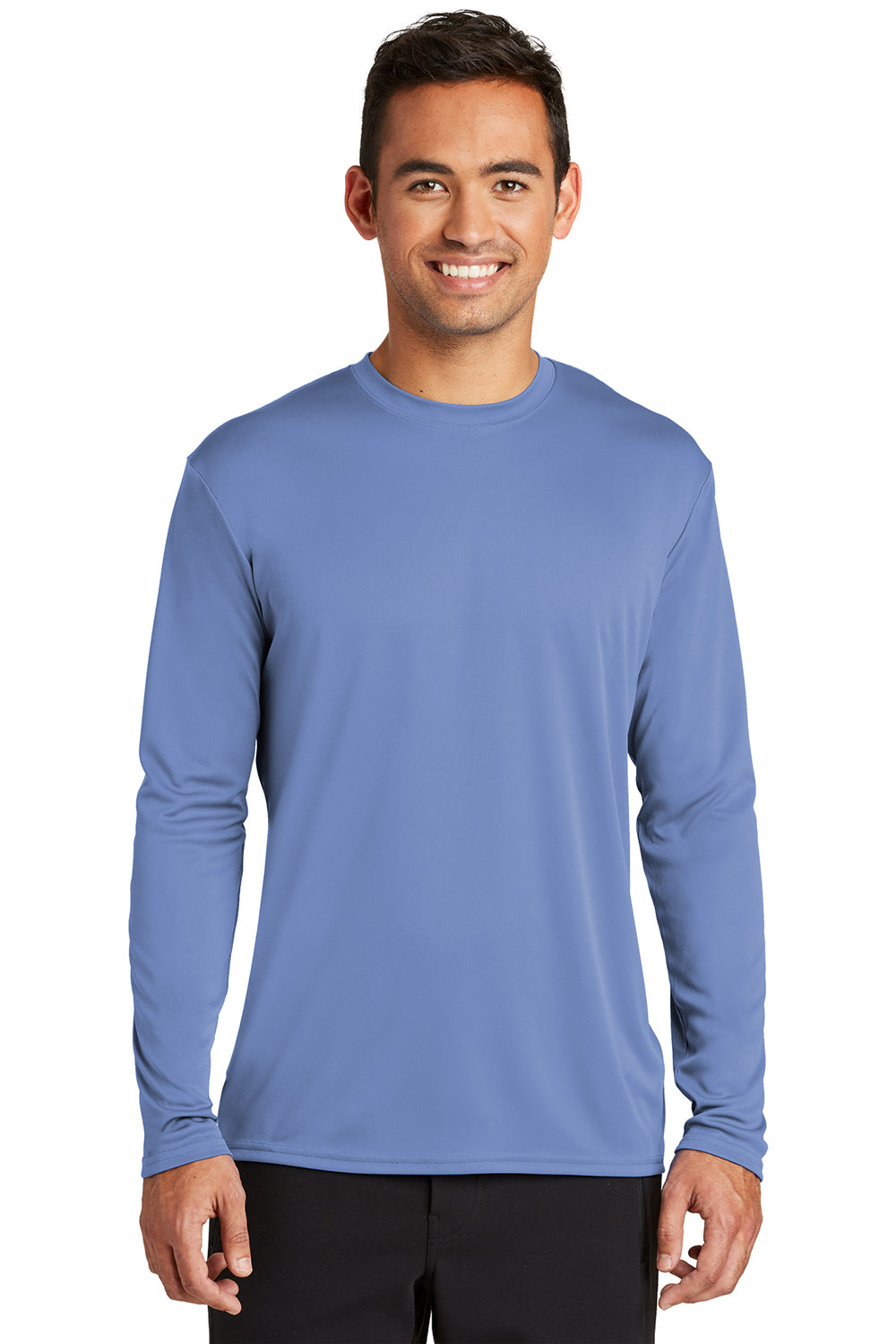 Port & Company PC380LS Mens Dry Zone Performance Moisture Wicking Long Sleeve Crewneck T-Shirt Carolina Blue Front