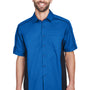 North End Mens Fuse UV Protection Short Sleeve Button Down Shirt w/ Pocket - True Royal Blue/Black - Closeout