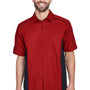 North End Mens Fuse UV Protection Short Sleeve Button Down Shirt w/ Pocket - Classic Red/Black - Closeout