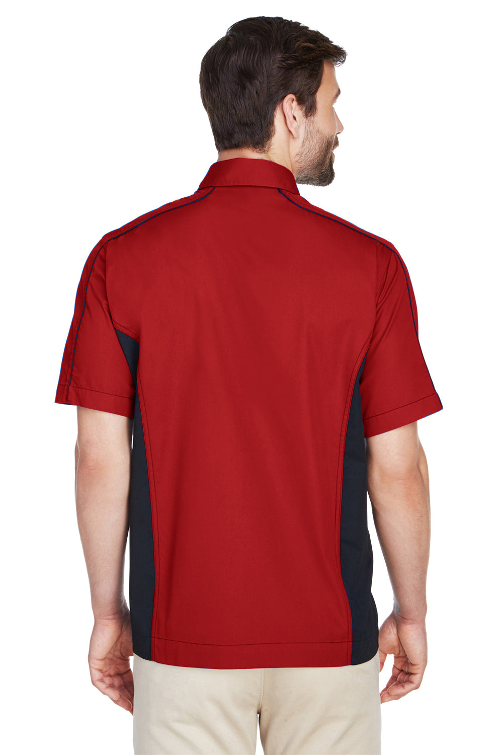 North End 87042 Mens Fuse Short Sleeve Button Down Shirt w/ Pocket Red/Black Back