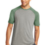 Sport-Tek Mens Moisture Wicking Short Sleeve Crewneck T-Shirt - Heather Light Grey/Heather Forest Green