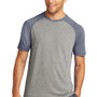 Sport-Tek Mens Moisture Wicking Short Sleeve Crewneck T-Shirt - Heather Light Grey/Heather True Navy Blue