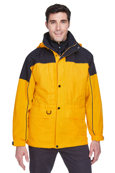 North End 88006 Mens 3-in-1 Full Zip Hooded Jacket Yellow/Black Front