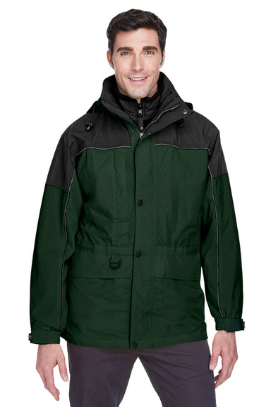 North End 88006 Mens 3-in-1 Full Zip Hooded Jacket Forest Green/Black Front