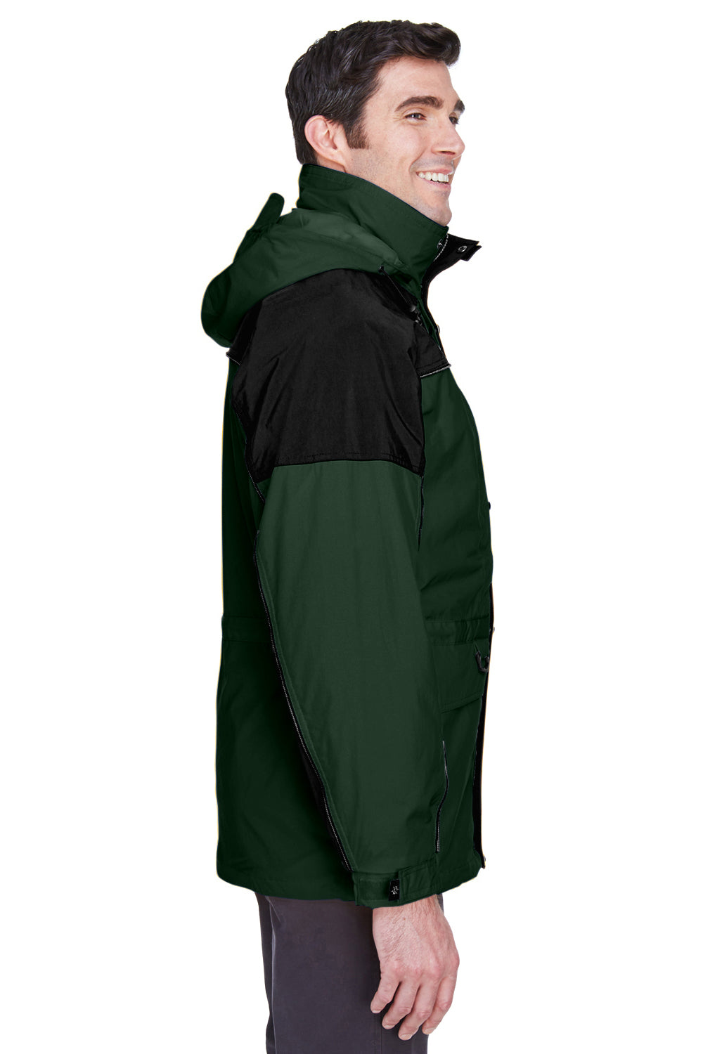 North End 88006 Mens 3-in-1 Full Zip Hooded Jacket Forest Green/Black Side