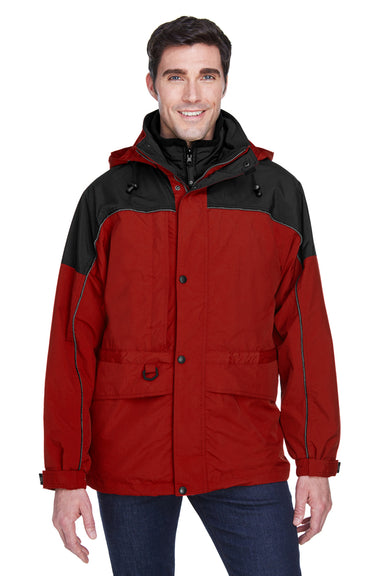 North End 88006 Mens 3-in-1 Full Zip Hooded Jacket Red/Black Front