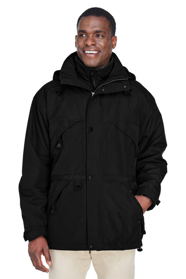 North End 88007 Mens 3-in-1 Full Zip Hooded Jacket Black Front
