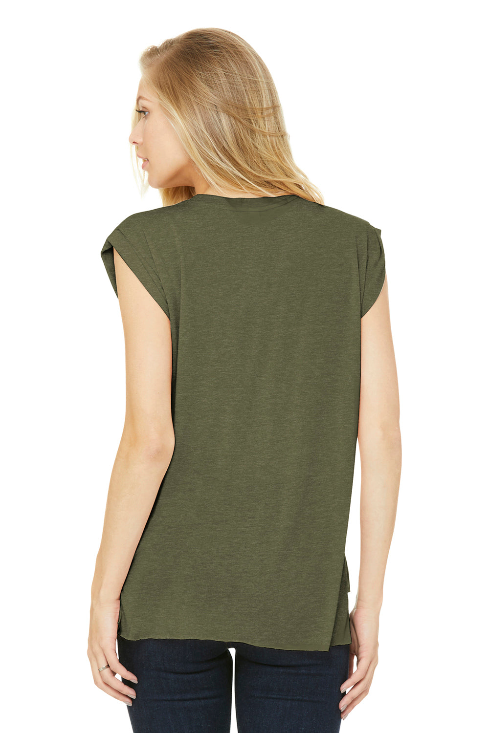 Bella + Canvas 8804 Womens Flowy Muscle Tank Top Heather Olive Green Back