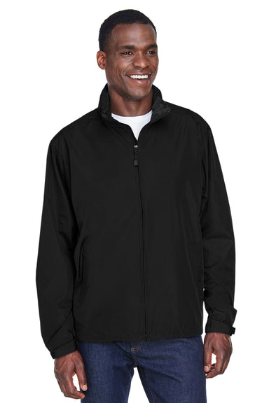 North End 88083 Mens Techno Lite Water Resistant Full Zip Hooded Jacket Black Front