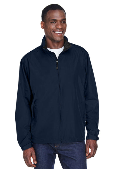 North End 88083 Mens Techno Lite Water Resistant Full Zip Hooded Jacket Navy Blue Front