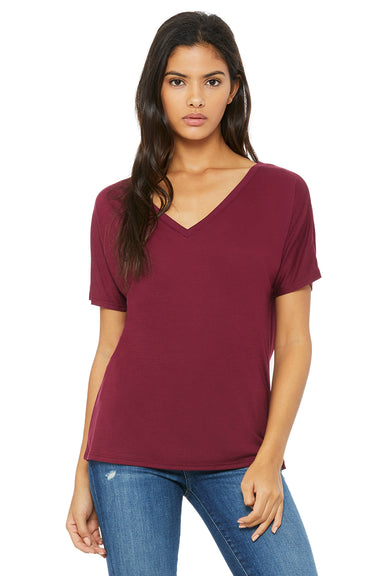 Bella + Canvas 8815 Womens Slouchy Short Sleeve V-Neck T-Shirt Maroon Front