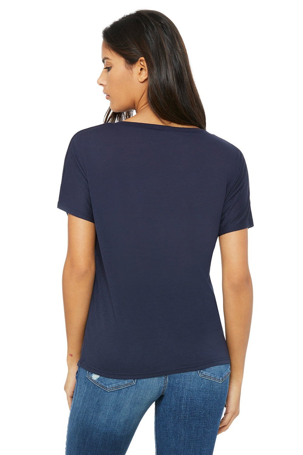 Bella + Canvas 8815 Womens Slouchy Short Sleeve V-Neck T-Shirt Midnight Blue Back