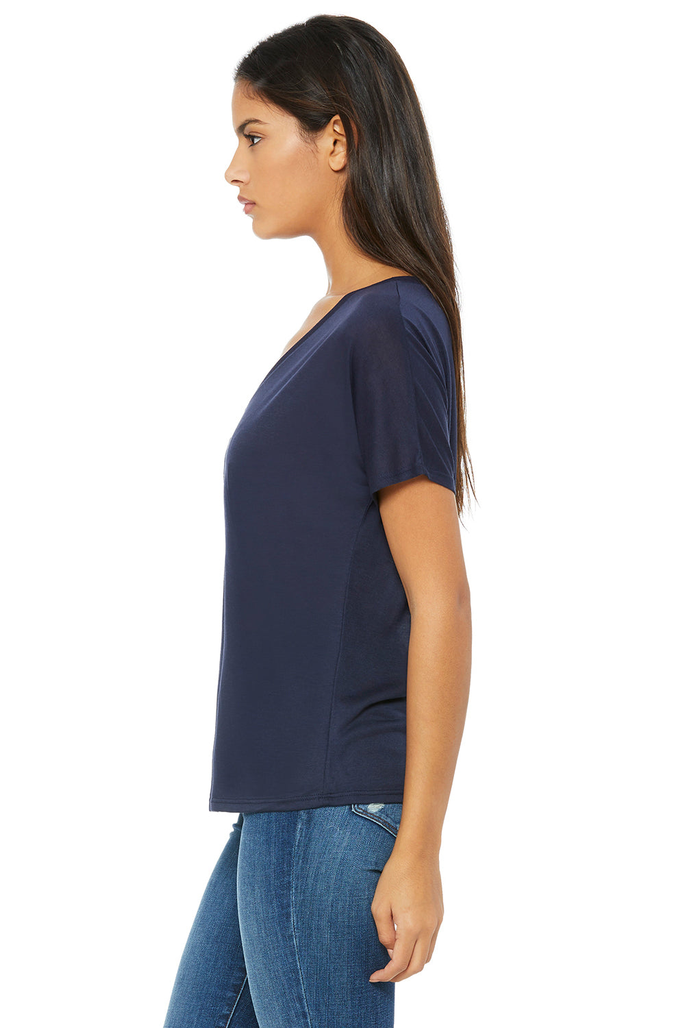 Bella + Canvas 8815 Womens Slouchy Short Sleeve V-Neck T-Shirt Midnight Blue Side