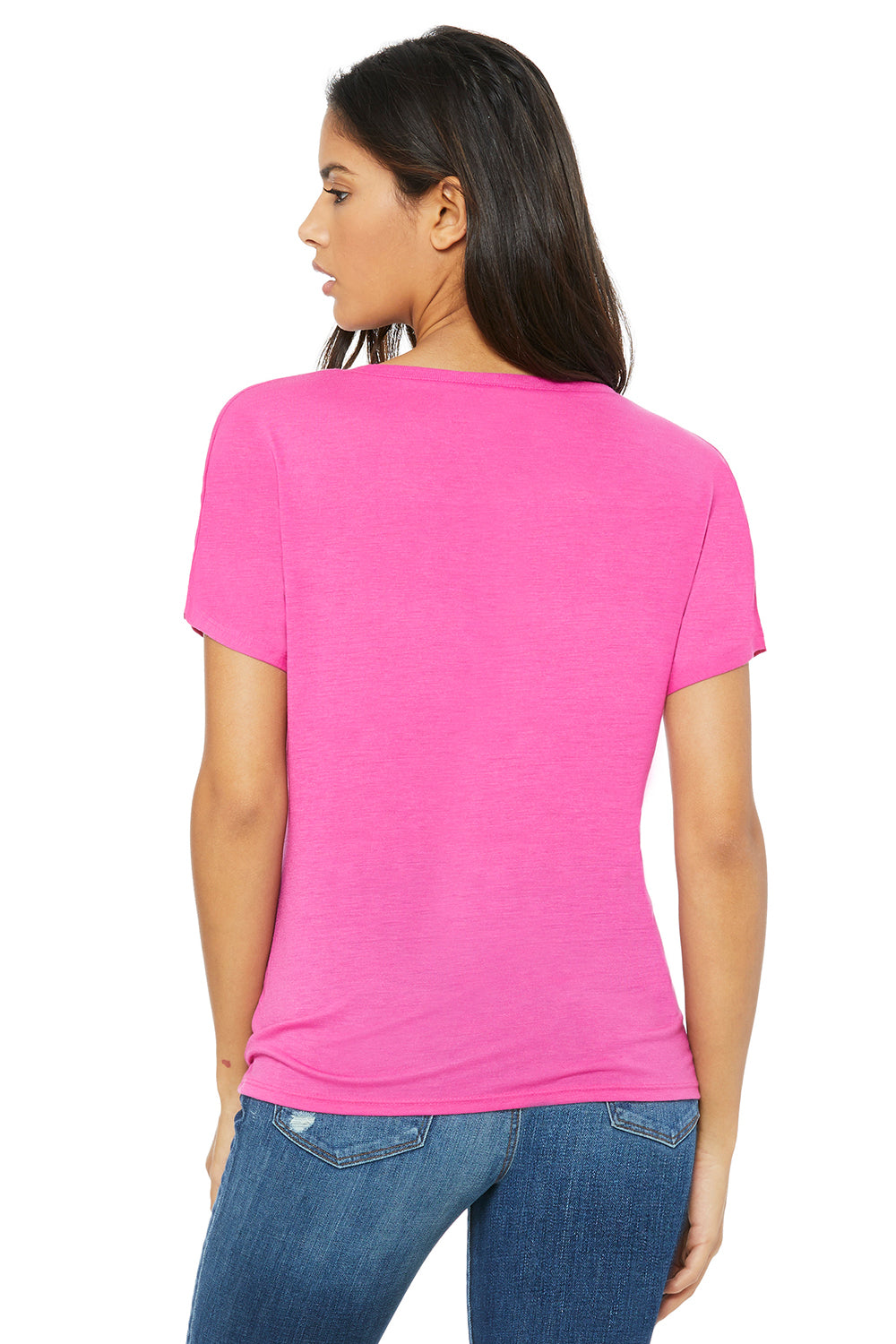 Bella + Canvas 8815 Womens Slouchy Short Sleeve V-Neck T-Shirt Berry Pink Back