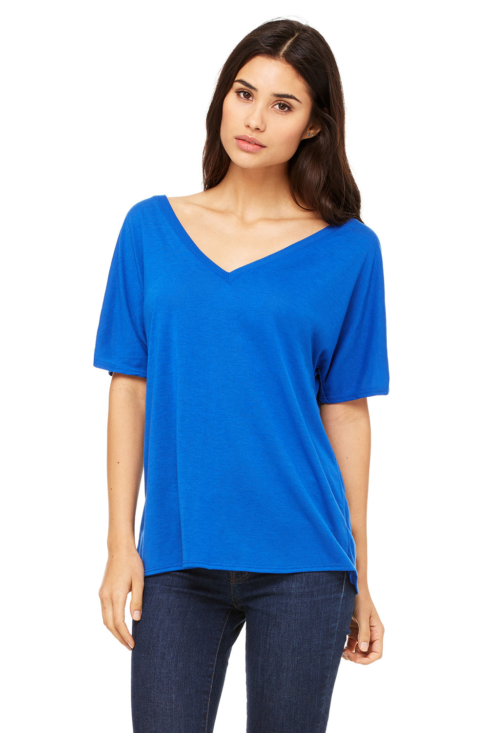 Bella + Canvas 8815 Womens Slouchy Short Sleeve V-Neck T-Shirt Royal Blue Front