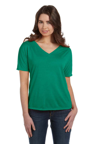 Bella + Canvas 8815 Womens Slouchy Short Sleeve V-Neck T-Shirt Kelly Green Front