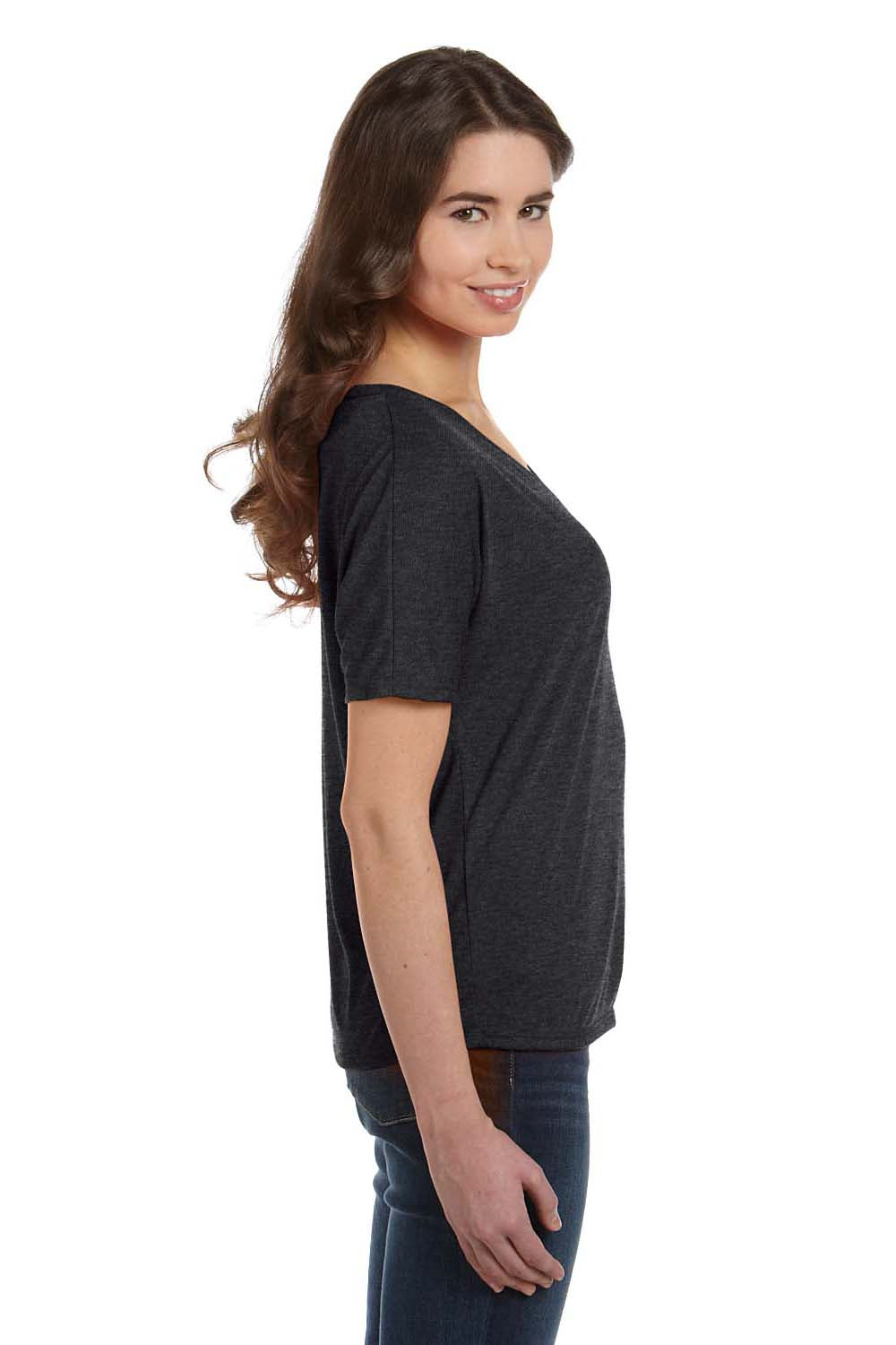 Bella + Canvas 8815 Womens Slouchy Short Sleeve V-Neck T-Shirt Heather Dark Grey Side